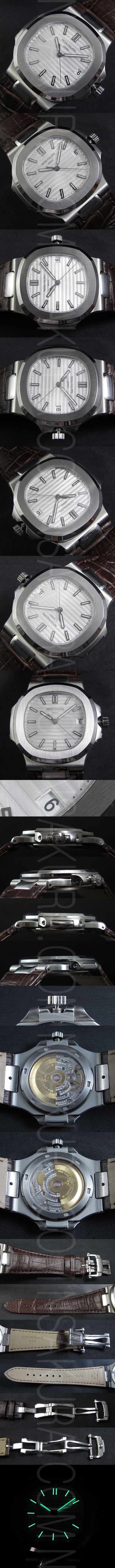 ご信頼時計屋 PATEK PHILIPPE ノーチラス Asain ETA 2824-2 AUTOMATIC スーパールミナンス シルバー カレンダー