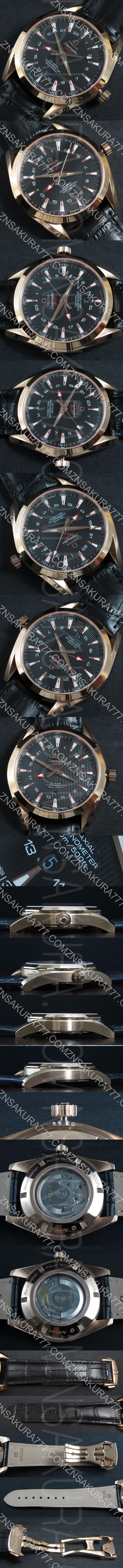 操作性高いOMEGA シーマスター アクアテラ- GMT Asian ETA 2824-2 ブラック文字盤 革ベルト