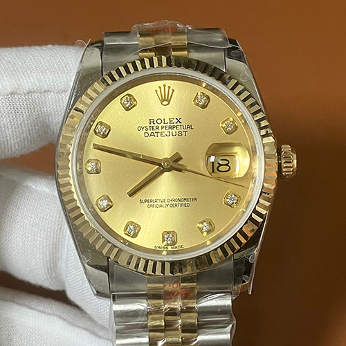 ロレックススーパーコピー時計 デイトジャスト 116233 シャンパン 36mm 18K 砲金